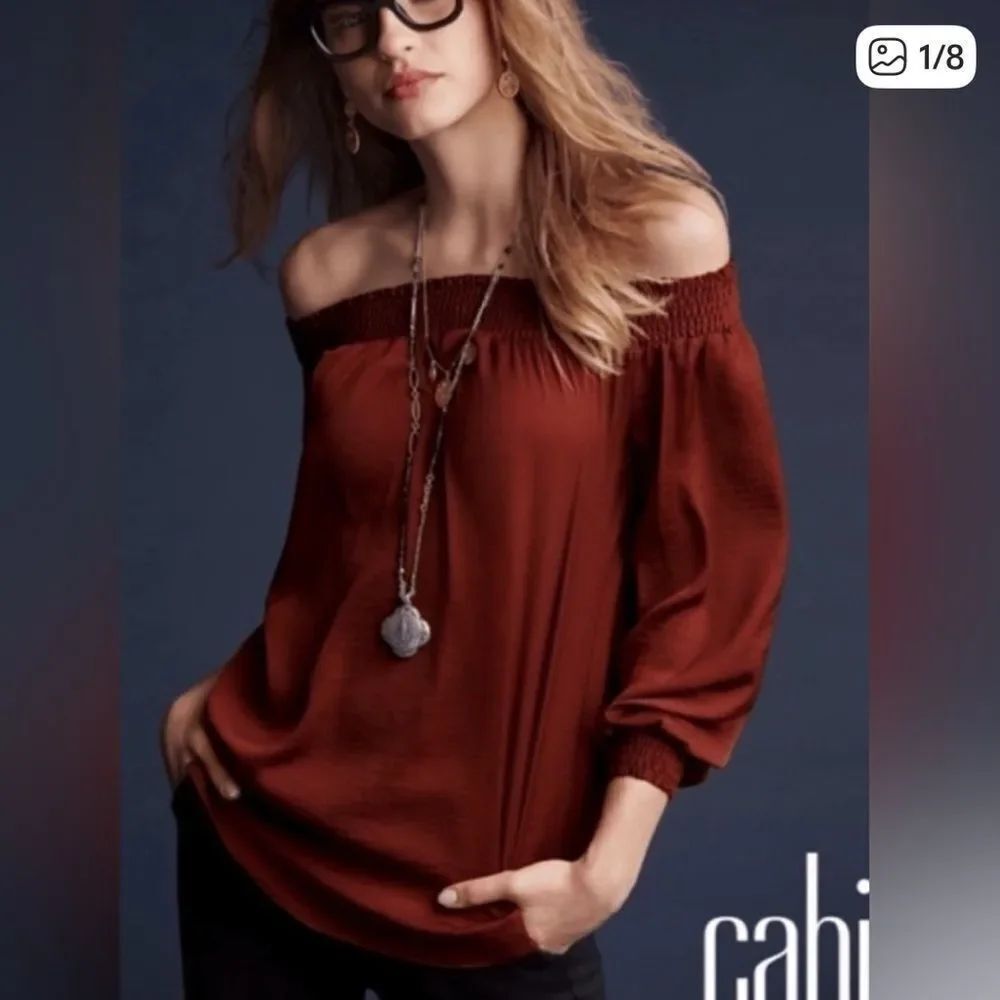 Cabi Foxy Off Shoulder Satin Blouse Cooper Womens Large